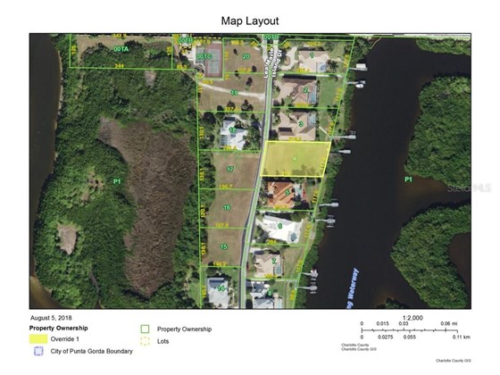 Charlotte County GIS Map image showing the parcel sitting on East Spring Waterway among large Estate Homes. - Vacant Land for sale at 4030 Lea Marie Island Dr, Port Charlotte, FL 33952 - MLS Number is C7404124